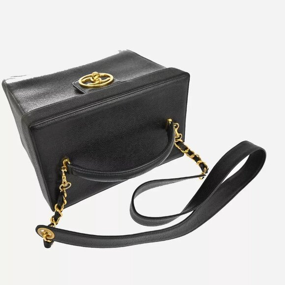 CHANEL CC Logo 2Way Vanity Shoulder Hand Bag Caviar Skin Leather BK GHW - Picture 3 of 14